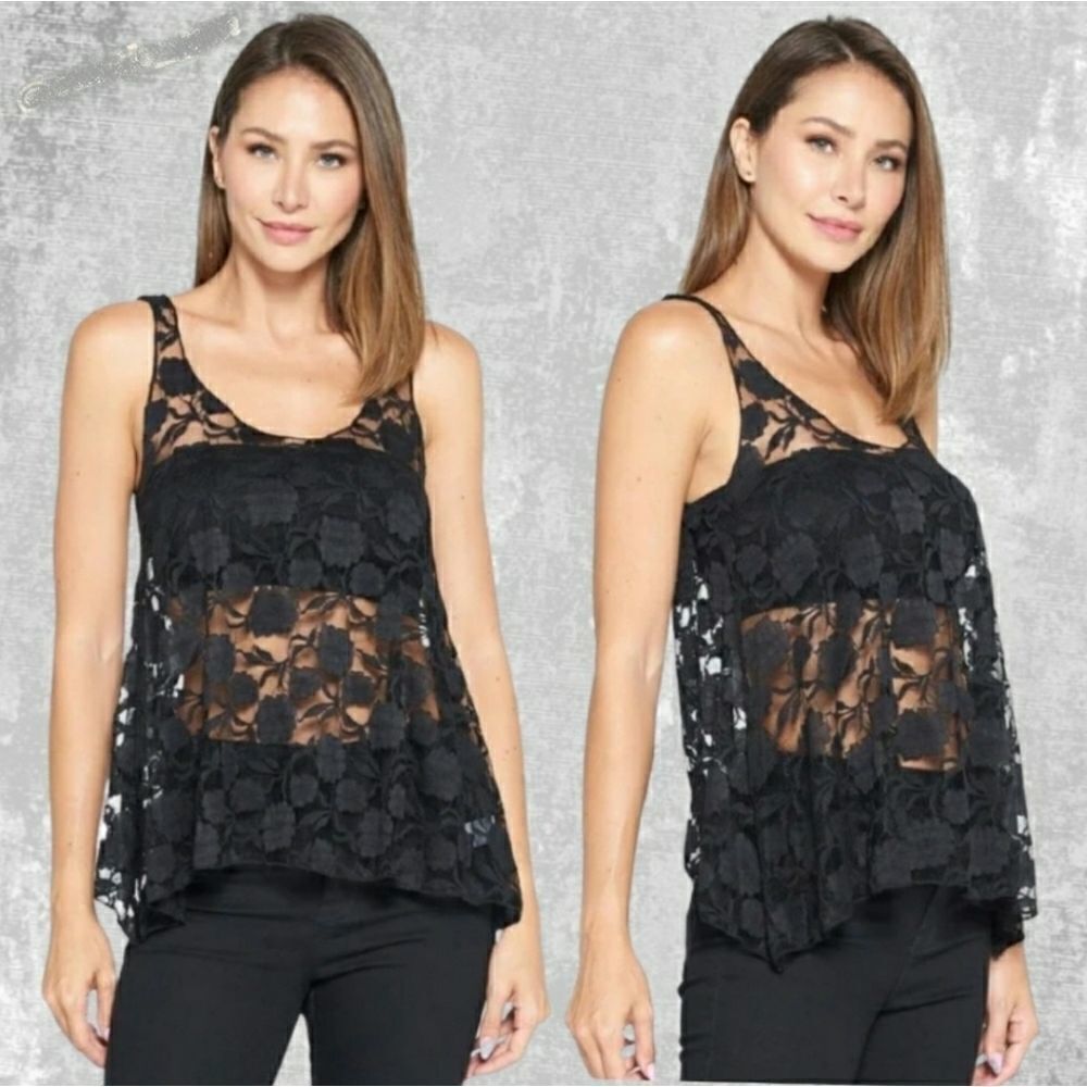 SLEEVELESS BLACK LACE BLOUSE 